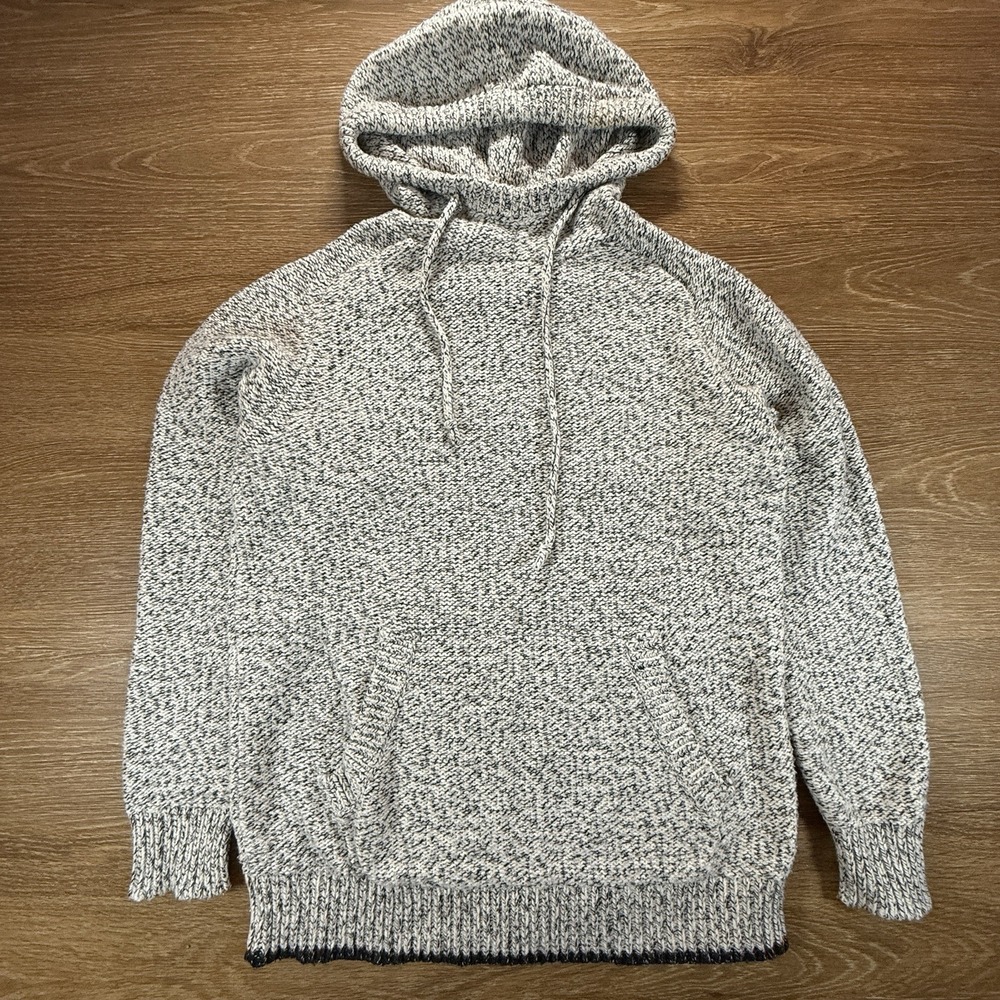 Roots Hoodie Men's Medium Salt & Pepper Knit Pullover Kangaroo Pocket